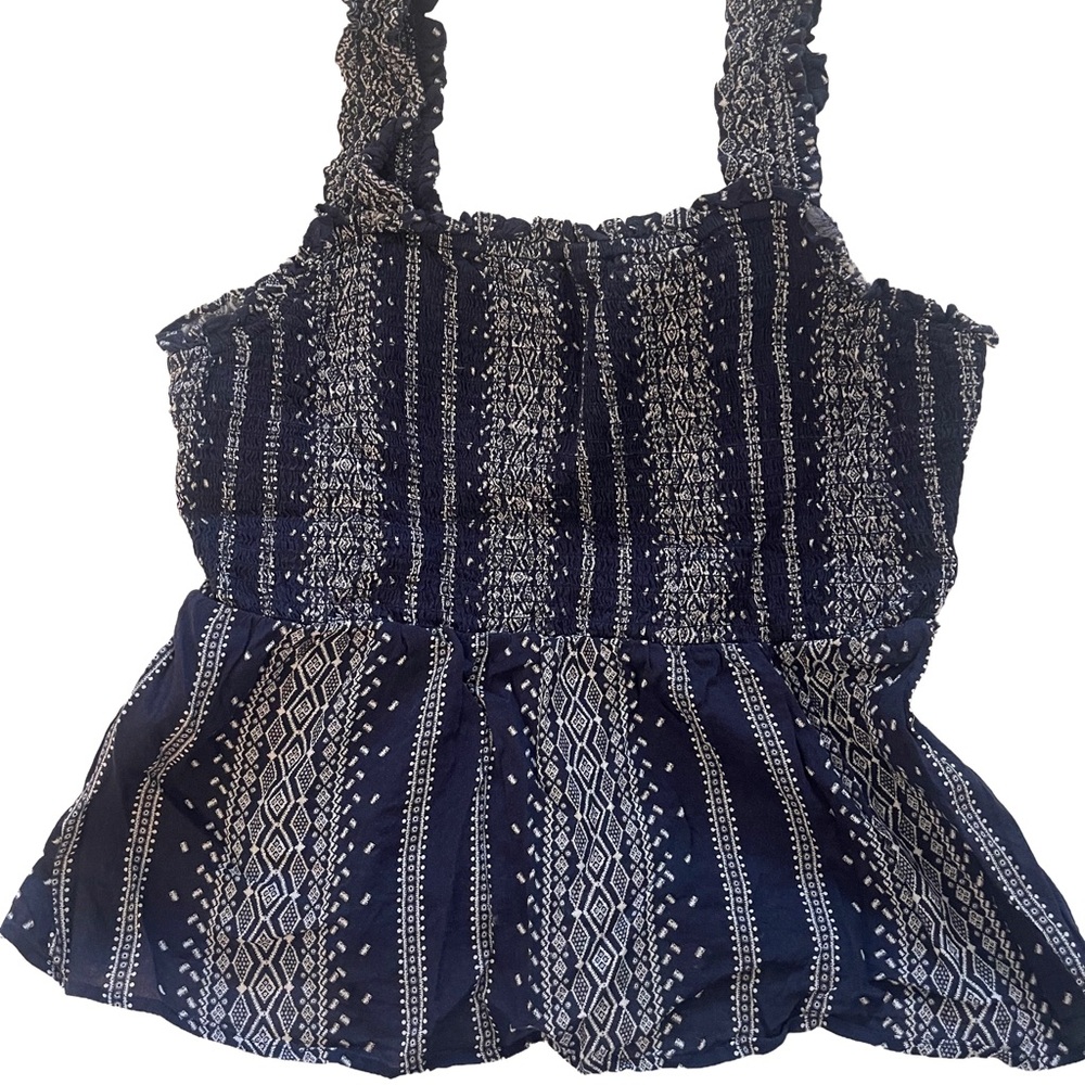 Old Navy Navy Blue and White Patterned Blouse